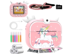 Cámara instantánea infantil con impresión, lente giratoria de 180° y tarjeta de 32 GB (Unicornio Rojo) Specment