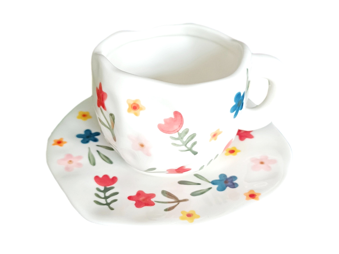 Taza de café de cerámica, taza rosa con platillo, ideal para oficina y hogar, apta para lavavajillas y microondas (250ml). NEVEANCE