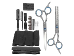 Kit de corte de cabello de 12 piezas con tijeras de acero inoxidable, capa de peluquería, pinzas para el cabello y peine.