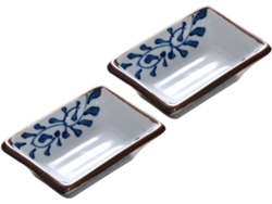 Dos platos rectangulares de cerámica para servir salsas y condimentos, con un creativo diseño japonés de Chaberlu.