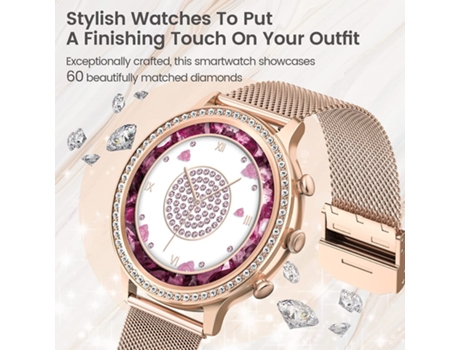 Relojes inteligentes para mujer con diamantes, reloj inteligente Bluetooth de 1,32 pulgadas con frecuencia cardíaca, oxígeno en sangre, monitor de ...