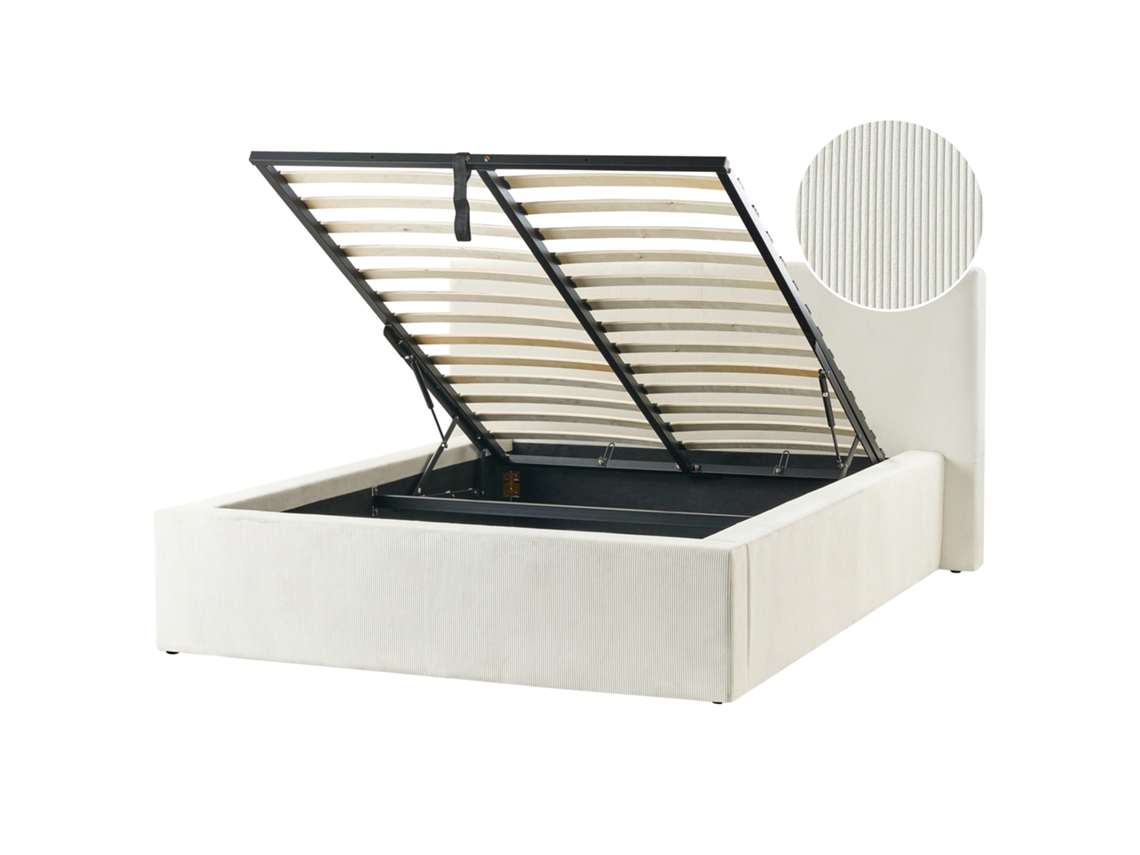 Cama Con Almacenaje Beliani Lillebonne De Terciopelo Beige 167x226x100