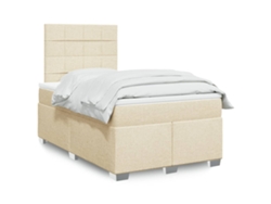 Cama Box Spring Con Colchón Tela Color Crema 120x200 Cm