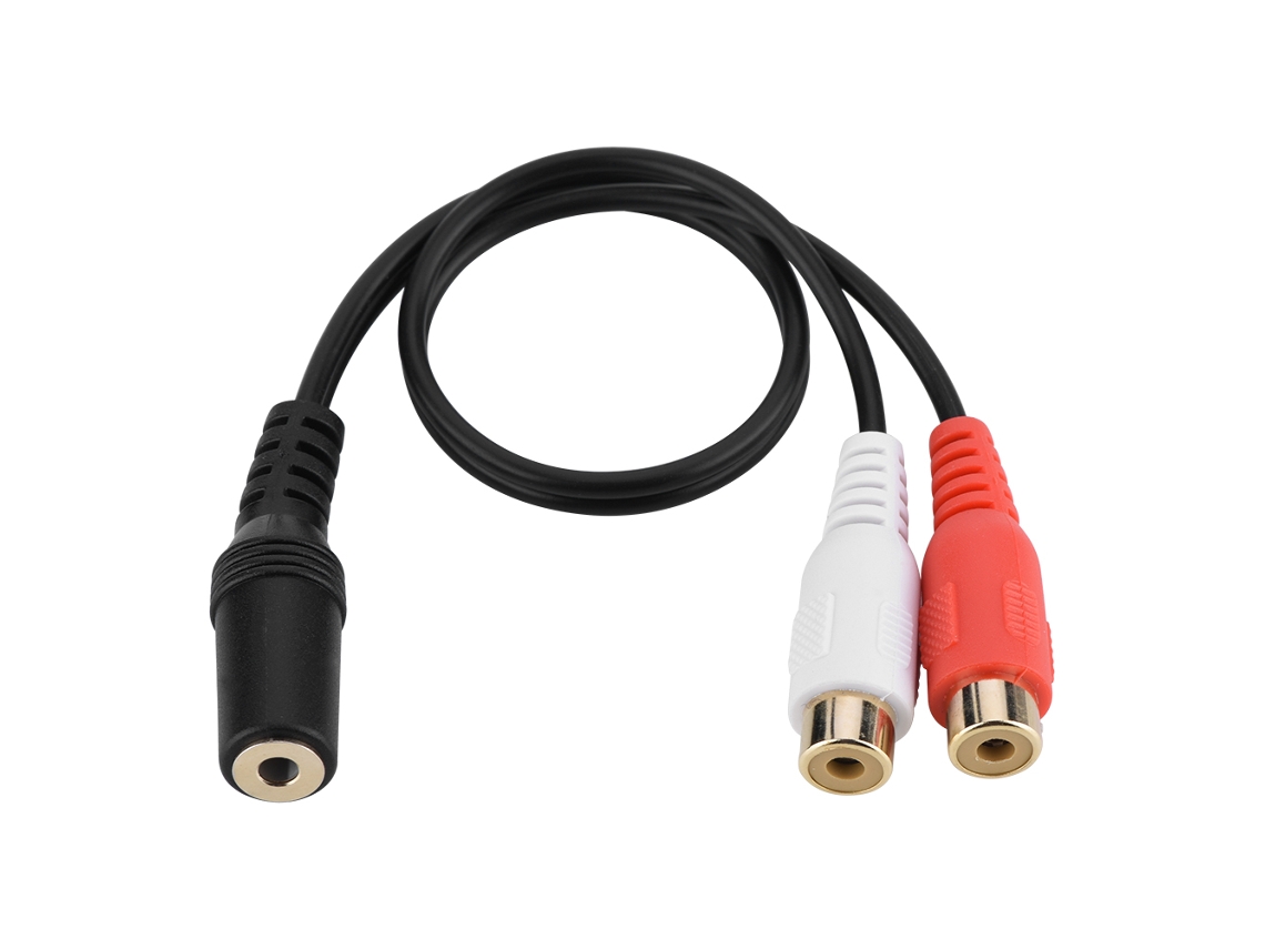 Adaptador convertidor de cable estéreo de 3,5 mm a 2 RCA dorado