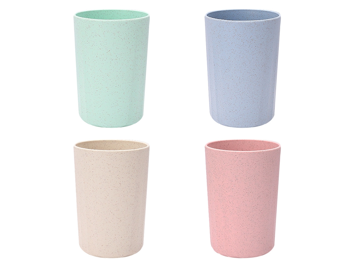 MEOIRUERY Vasos de Paja de Trigo 4 Piezas Vasos de Plástico Irrompibles Reutilizables para Beber Vasos para Agua Apto para Lavavajillas