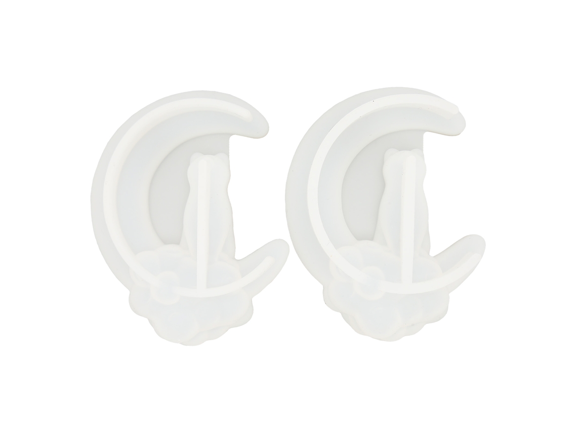 2 Moldes De Silicona Reutilizables Con Forma De Gato Y Luna Para Decoración Diy Y Accesorios De Joyería.