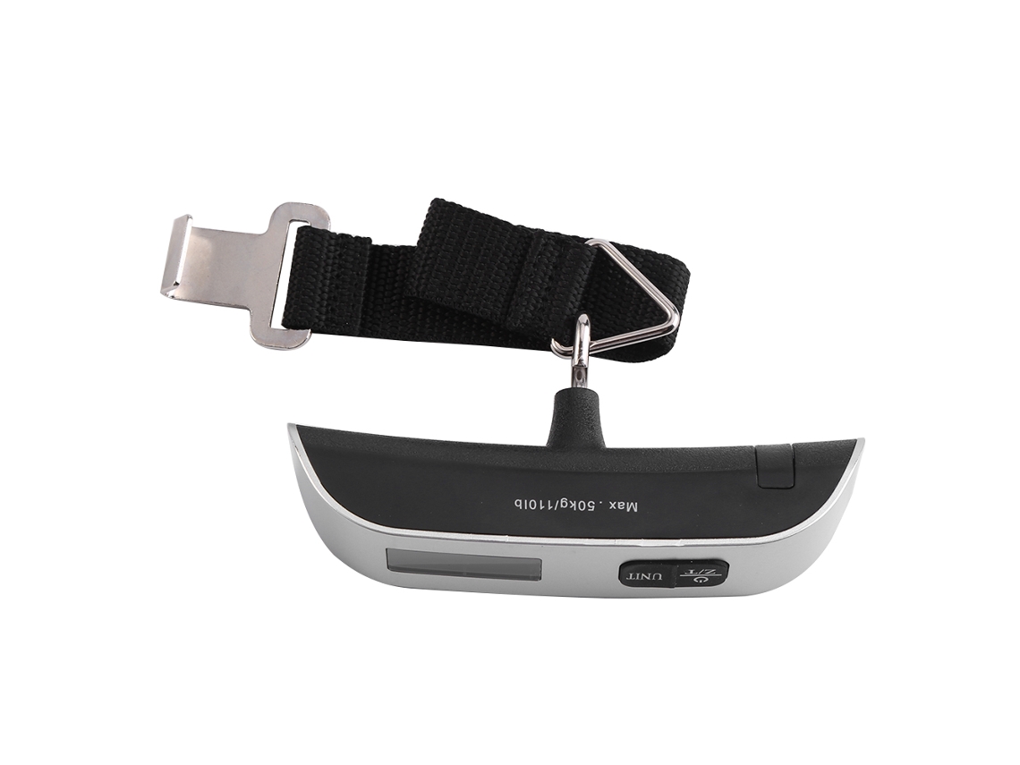 Balanza digital para equipaje con pantalla LCD, luz y termómetro portátil.