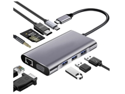 Concentrador USB-C para dos monitores, estación de acoplamiento USB-C 10 en 1 con USB-C a HDMI 4K 1080p, VGA, PD, cargador Gigabit Ethernet, gris, Bestvite