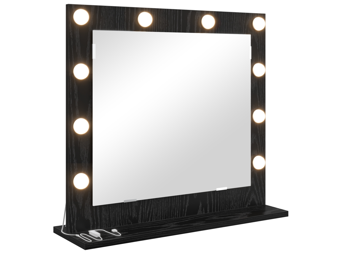Espejo de tocador Vidaxl de roble negro con luces LED (60 x 55 x 18 cm)