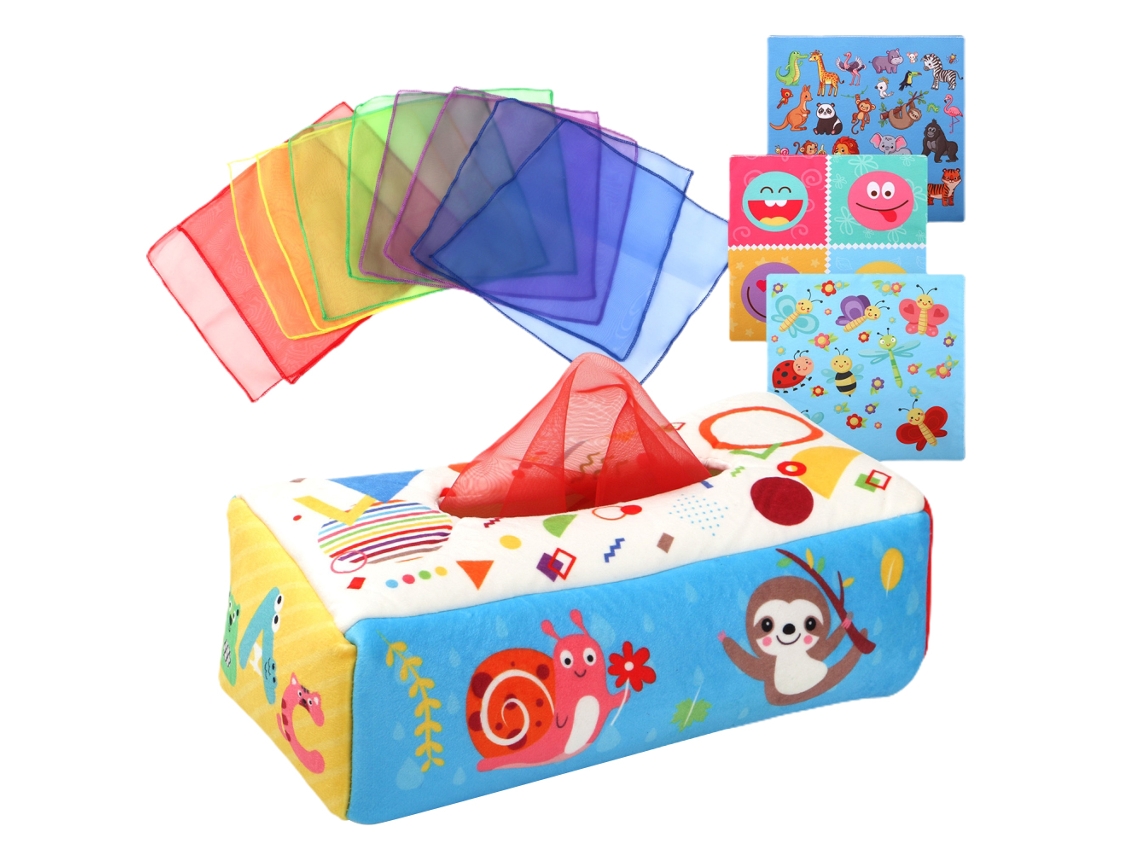 Dan26-caja De Pañuelos Para Bebé Juguete Sensorial Colorido Juguetes Educativos Preescolares Regalos Para Bebés Niños