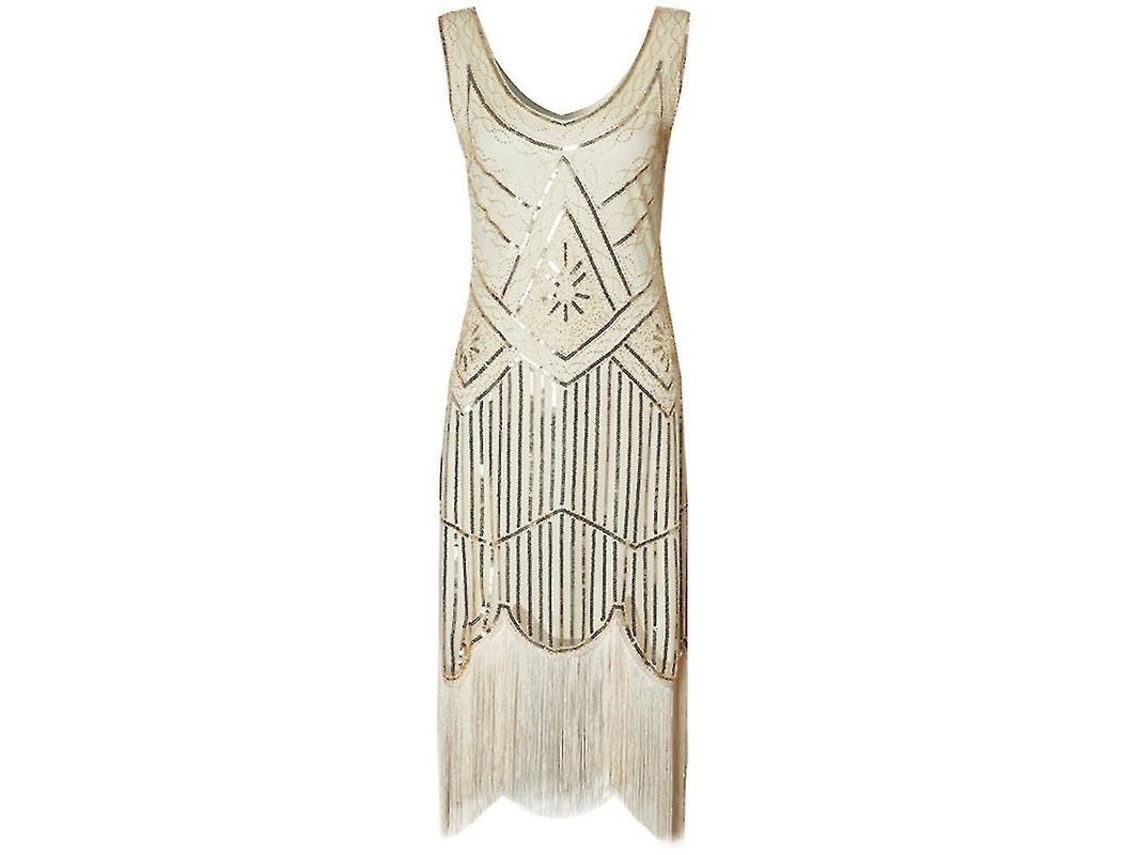 2026-vestido Flapper De Los 20s Para Mujer Con Flecos Largos Secuencias Y Perlas Disfraz Gatsby Cpb L Beige