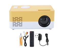 Proyector mini LED portátil para cine en casa Aetheria con soporte, 100-240 V, blanco y amarillo, enchufe europeo.
