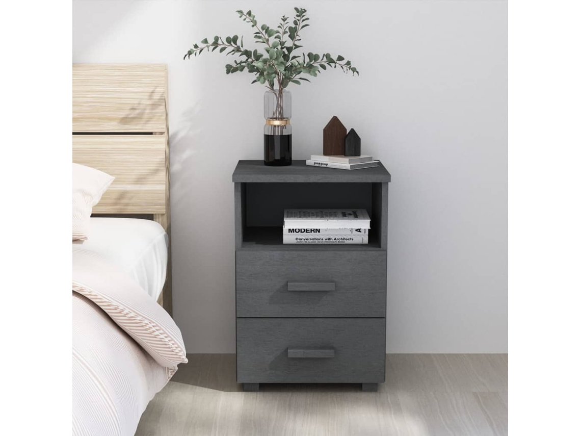 Mesa de Cabeceira LOVELY HOME Mesinha Hamar 40X35X62 Cm Pinho Maciço Cinza-Escuro