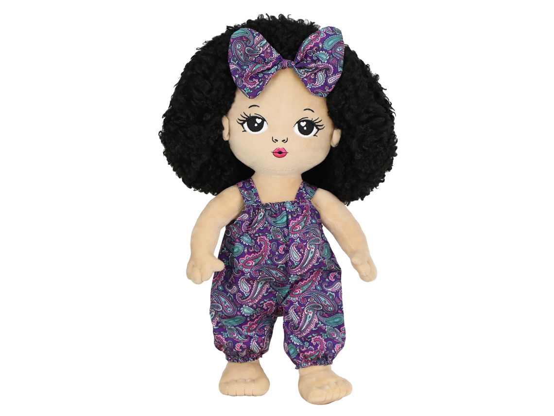 Ats-muñeca Adorable 17 Pulgadas Piel Blanca Pelo Rizado Con Vestido Y Moño Niña Muñeca