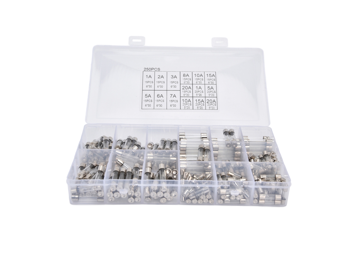Kit De 250 Fusibles De Vidrio De Acción Rápida Para Automóviles Con 15 Especificaciones De 1 A 20 A
