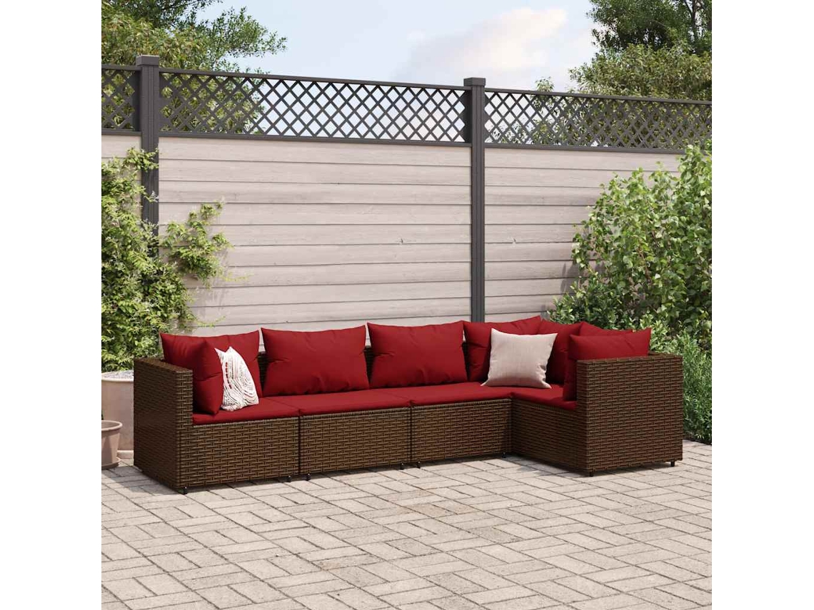 Conjunto de jardín de 5 piezas con cojines de mimbre marrón de DKD Home Decor