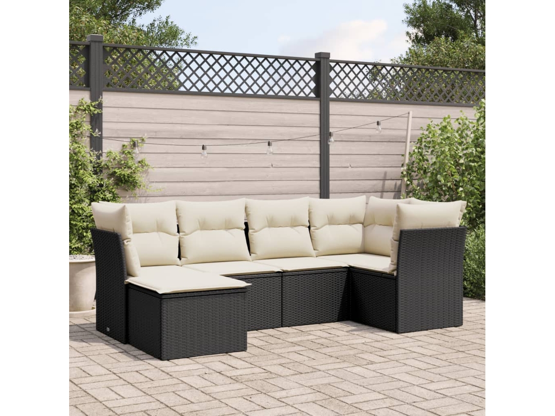 Conjunto de sofá de jardín de 6 piezas con cojines, mimbre sintético negro, DKD Home Decor