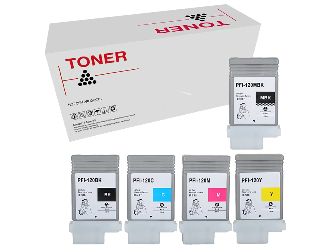 Pack 5 Cartuchos de Tinta Compatibles Canon Tinta Pigmentada PFI120 2884C001 2885C001 2886C001 2887C001 2888C001