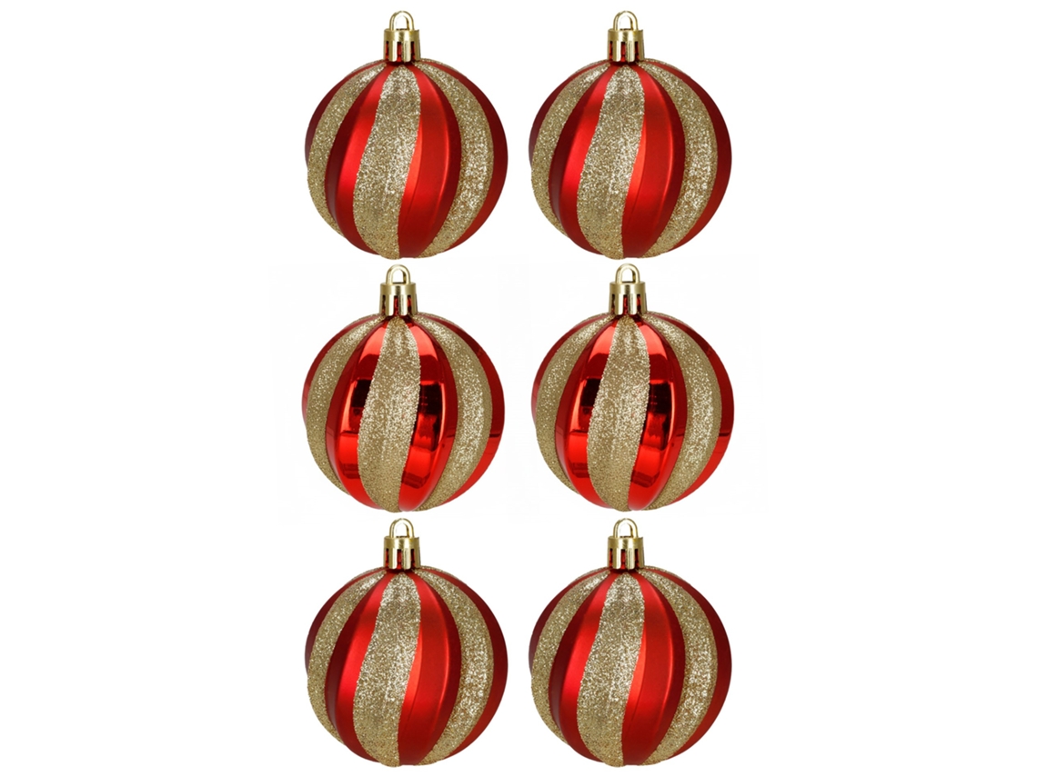 Bolas rojas para árbol de Navidad, juego de 6 piezas. 7 cm, brillantes, incluyen cuerdas.