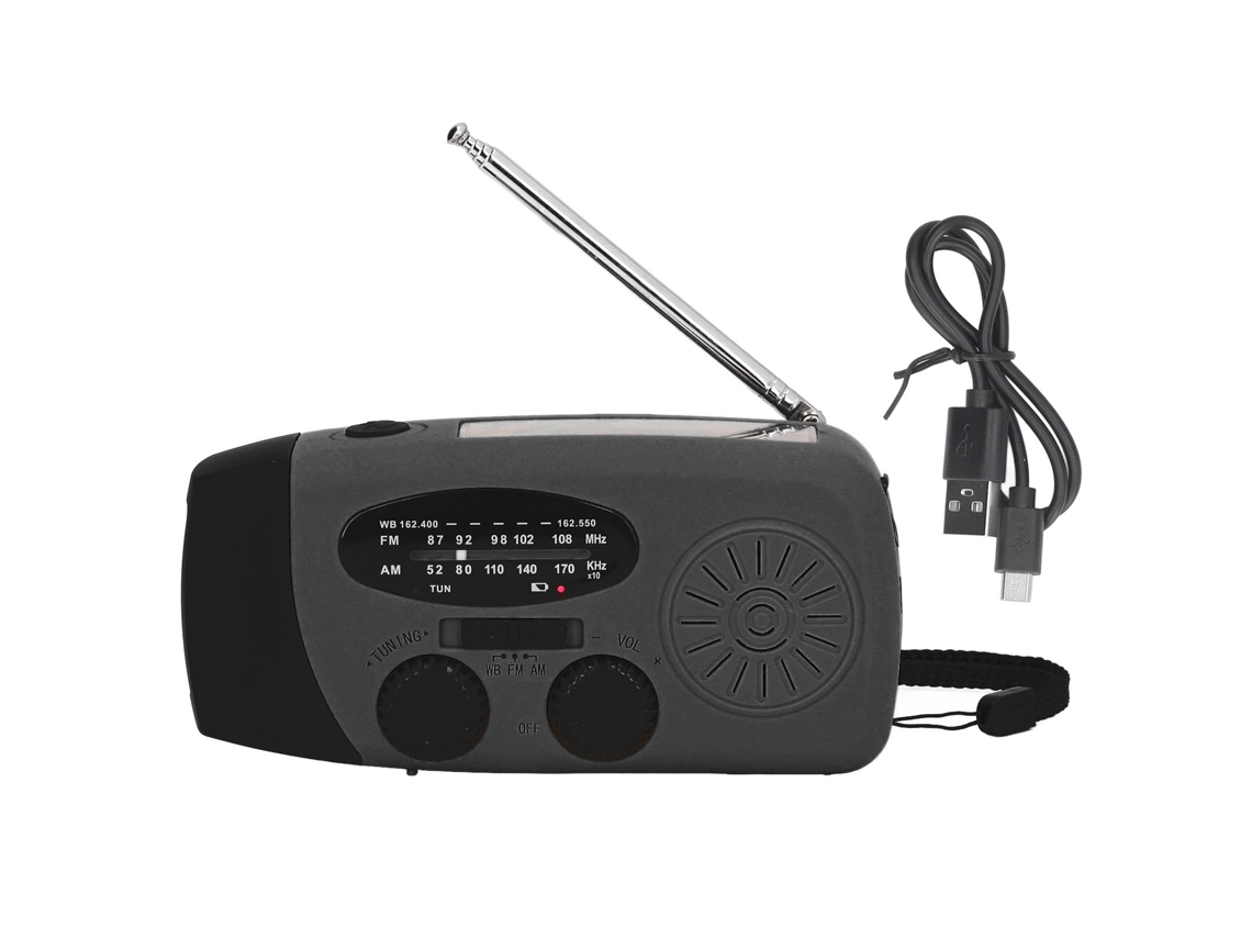 Radio portátil solar de manivela con LED, FM, AM, WB y USB para emergencias y prevención de desastres