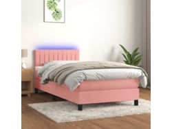 Cama Box Spring Colchón Y Led Terciopelo Rosa 90x200 Cm