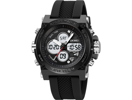 VEANXIN Relojes de pulsera digitales duales LED a prueba de golpes para hombres-blanco negro