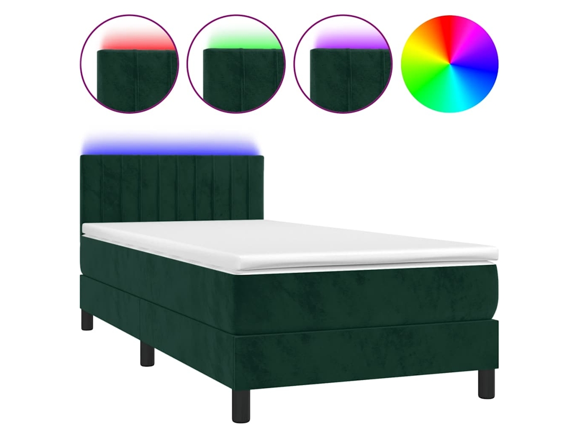 Maison Exclusive - Cama Box Spring Colchón Y Led Terciopelo Verde Oscuro 80x200 Cm