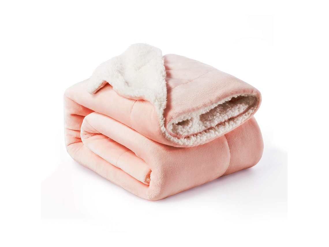 Manta Sherpa de poliéster, extra cálida, reversible, supersuave, para camas tamaño queen, rosa, 150 x 200 cm