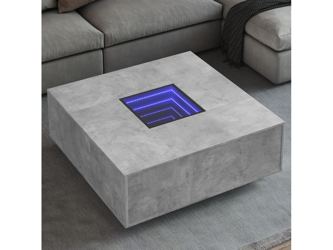 Mesa De Centro Con Infinity Led Gris Hormigón 100x100x40 Cm