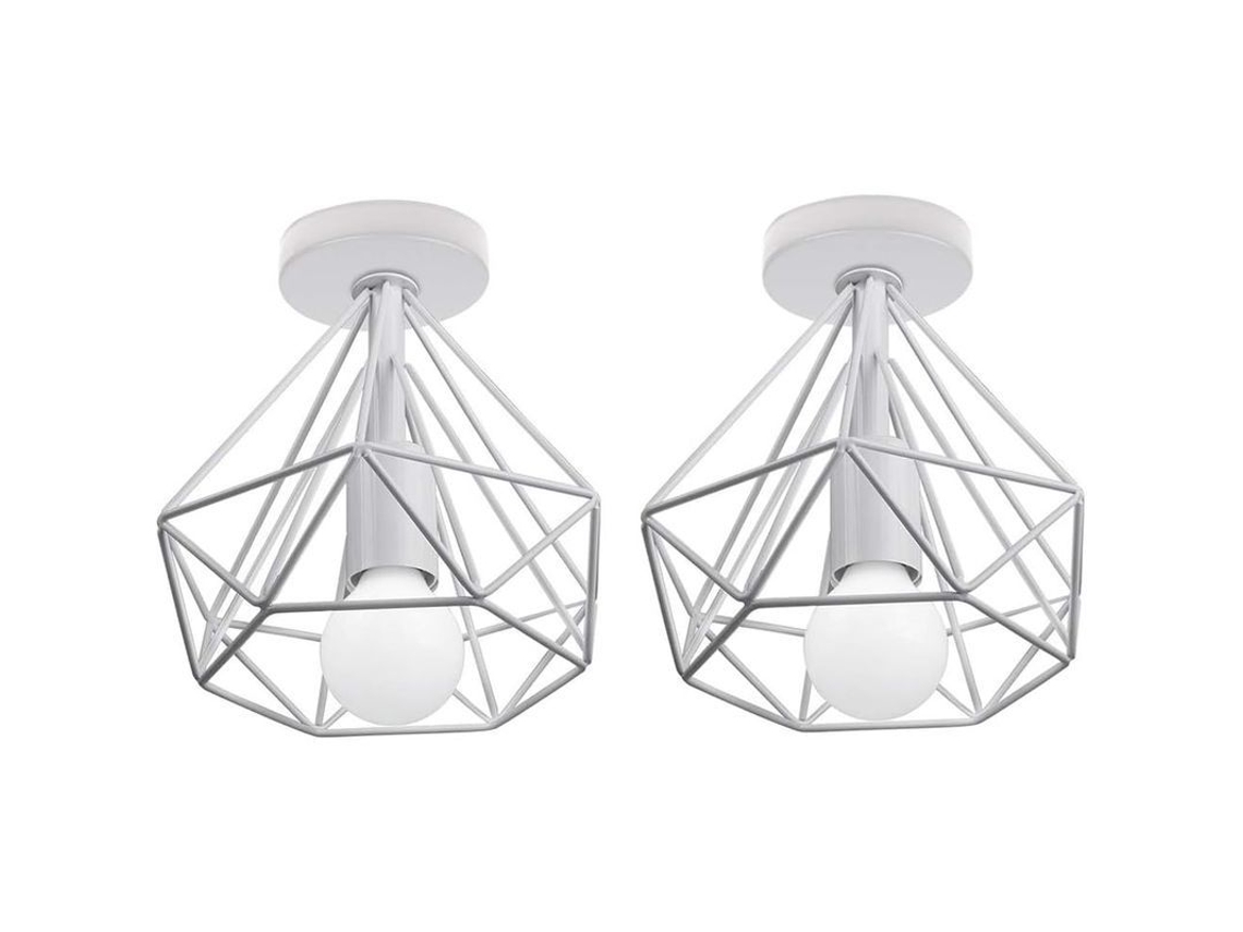 2026-lámpara De Techo Led Industrial Vintage De Metal Con Jaula Diamante E27 25cm (pack De 2 Blanco)