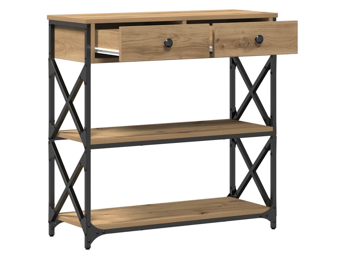 Consola | Mesa de entrada | Mesa auxiliar con cajón, roble artesanal, 75 x 28 x 75 cm