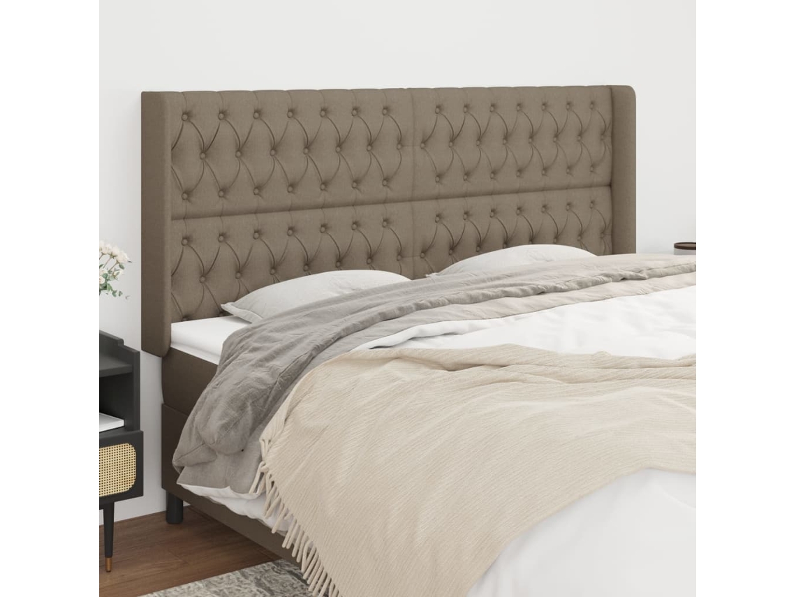 Cabecero De Cama | Panel De Cabecero Con Orejas De Tela Gris Taupe 203x16x118/128 Cm