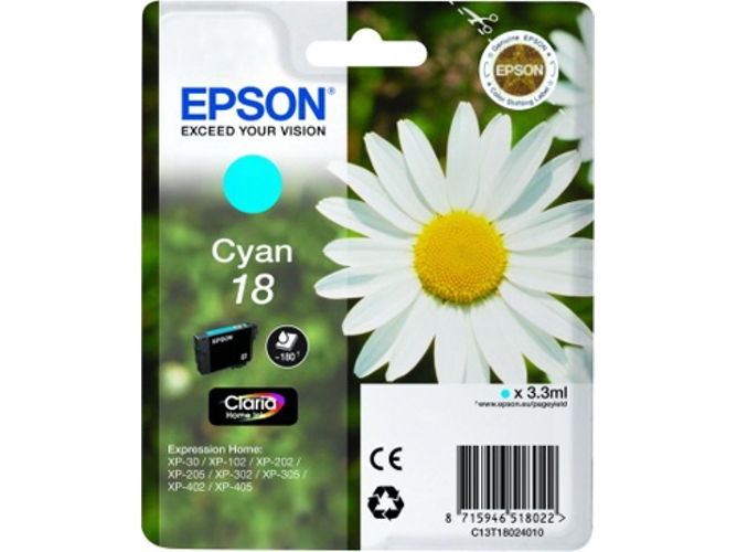 Cartucho de tinta original EPSON, Tinta Claria Home, 18, Margarita 3,3 ml , Cian, C13T18024022, T1802