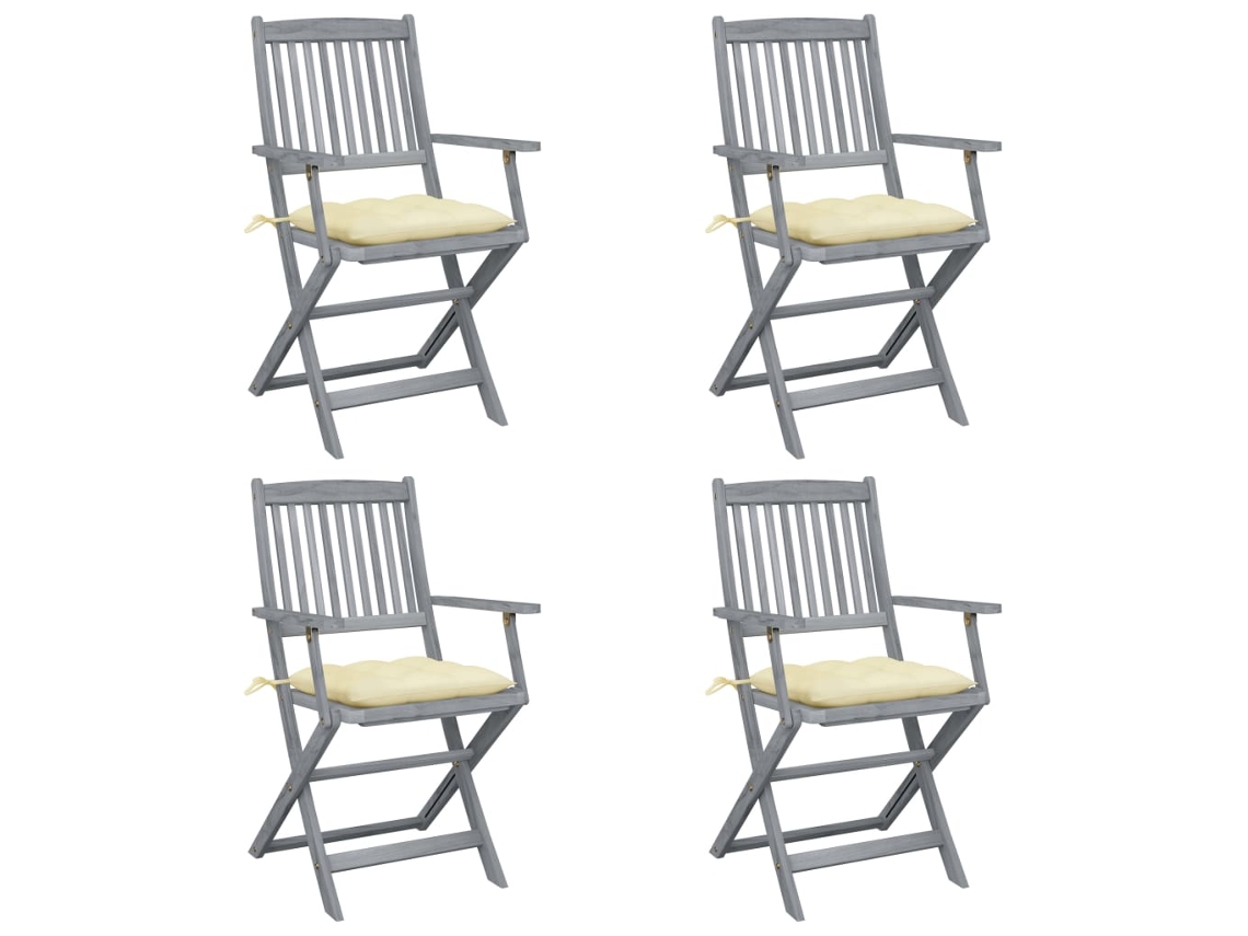 Sillas plegables de exterior de acacia maciza de 4 piezas con cojines DKD Home Decor