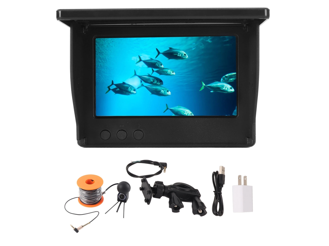 Cámara de pesca Danu Fish Finder con pantalla IPS de 4,3'', 2000 cd, gran angular de 195°, resistente al agua IP68 hasta 30 m, batería de 10000 mAh y enchufe estadounidense.