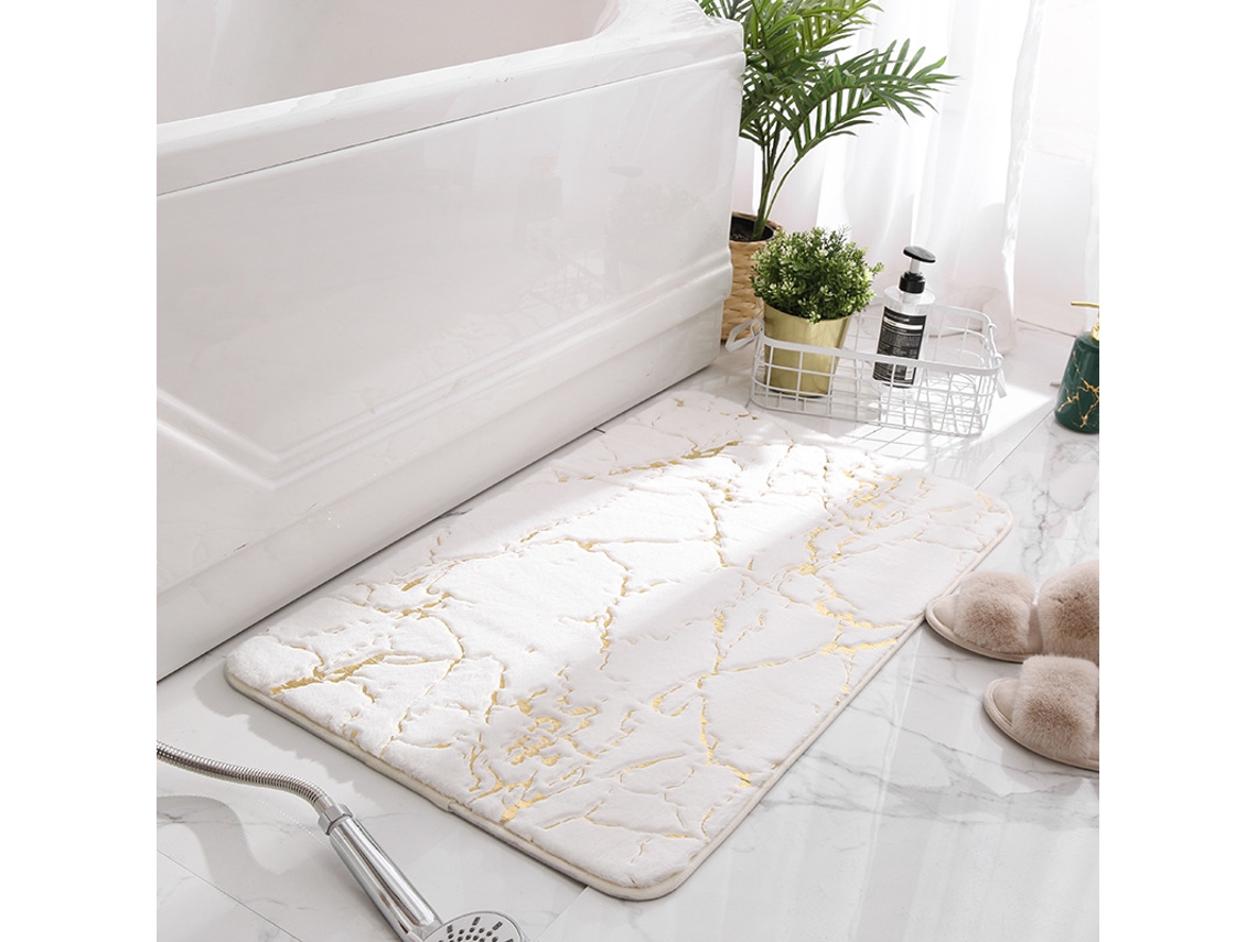 Alfombra de Baño LUUCOZK Antideslizantes Absorbentes Decoración Baño Secado Poliéster Blanco (60x90cm)