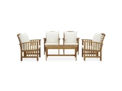 Conjunto 5 Peças Garden Lounge Con Almofadões Acácia Maciça Dkd Home Decor