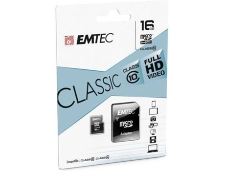 Tarjeta de memoria EMTEC microSDXC™ Classic Clase 10 16 GB 20 Mbps de velocidad de lectura con adaptador