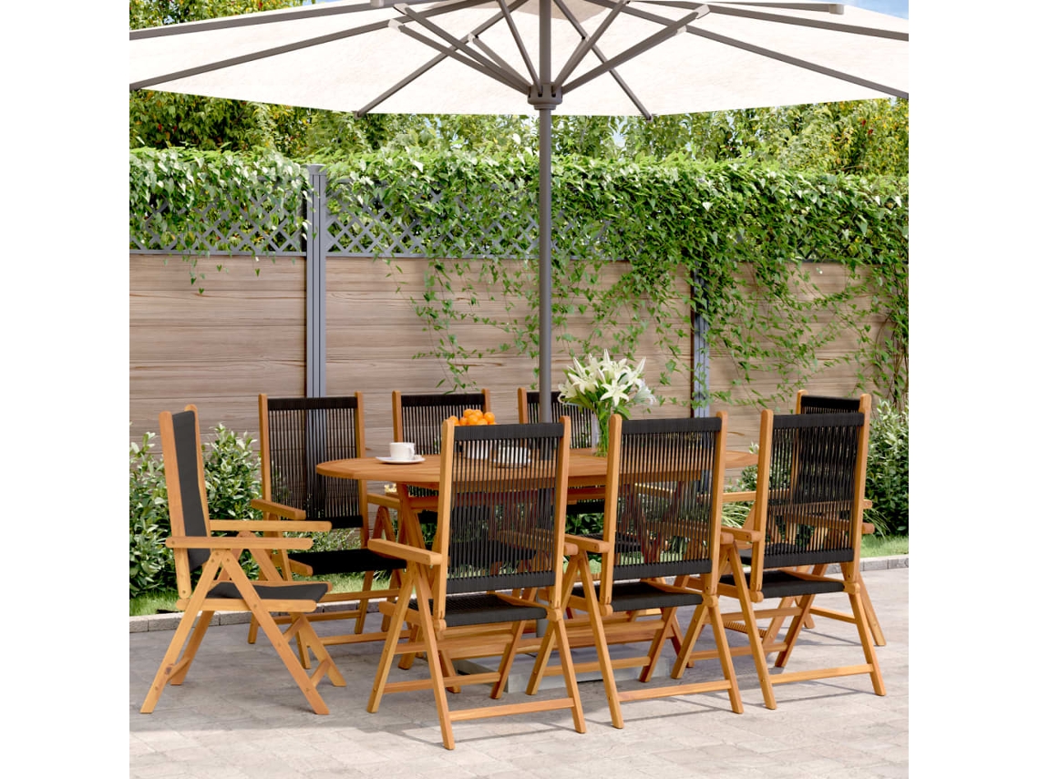 Sillas de jardín reclinables DKD Home Decor de 8 piezas, madera maciza de acacia, color negro