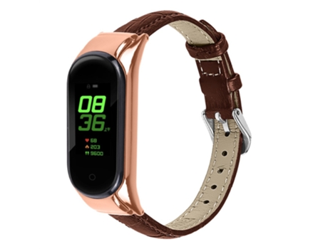 Correa de piel auténtica grano de bambú diseño de hebilla para Xiaomi Mi Band 7 - castaño