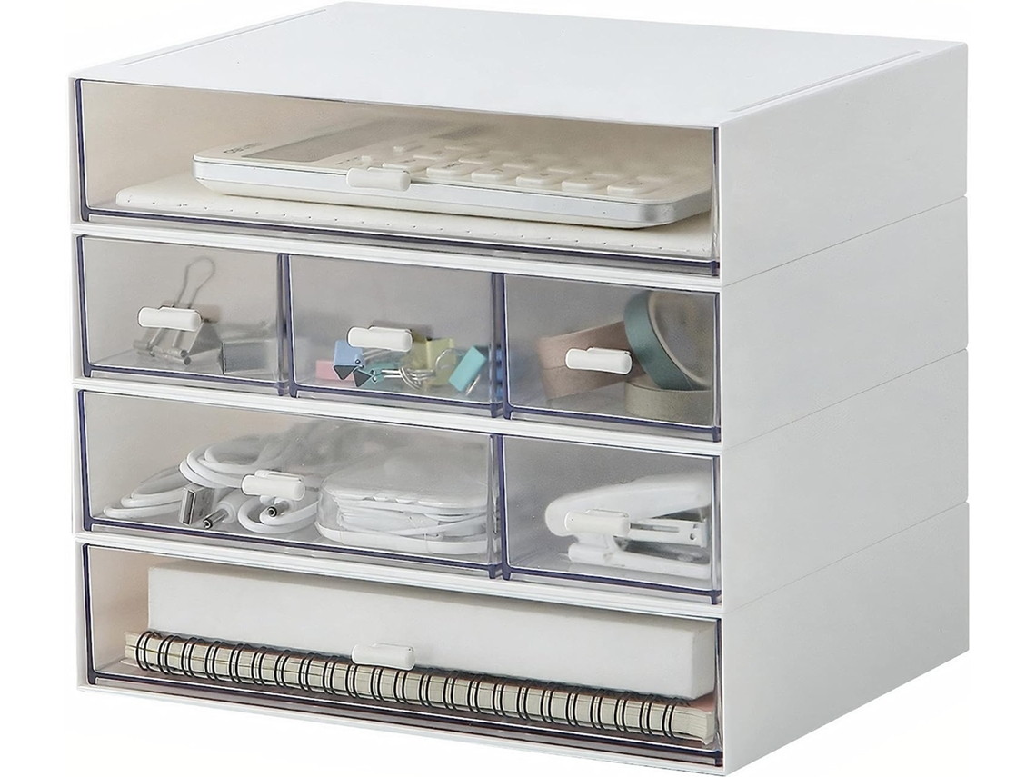 Cajones organizadores de escritorio blancos: elegante almacenamiento de  escritorio de tres niveles para sus suministros y accesorios de escritorio  de oficina, suministros dentales