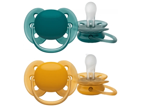 AVENT 2 Ultra Soft 2 Chupetes Ortodoncia Silicona 6-18 Meses Color : Azul/Naranja