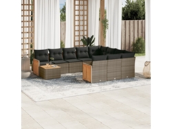 Conjunto de sofá de jardín de 11 piezas con cojines, ratán gris, DKD Home Decor
