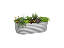 Relaxdays Huerto Elevado, Metal Galvanizado, Flores, Plantas Y Verduras, 60x200x100 Cm, Ovalado, Gris Claro