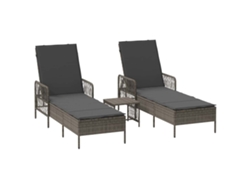 Juego de 3 tumbonas de mimbre gris y gris oscuro con cojines EXCLUSIVA MAISON (sin talla disponible)