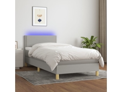Cama Box Spring Colchón Y Luces Led Tela Gris Claro 90x200 Cm
