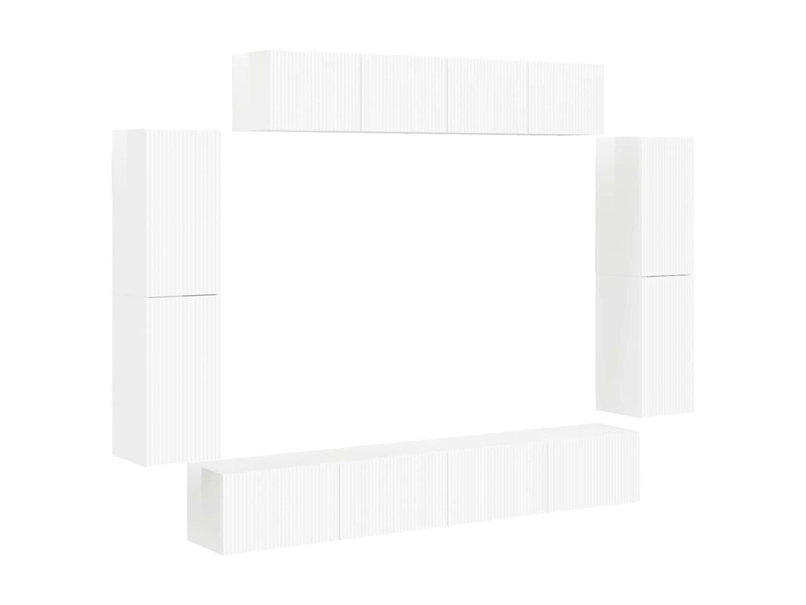 Mueble de TV de 8 piezas, blanco brillante, MAISON EXCLUSIVE