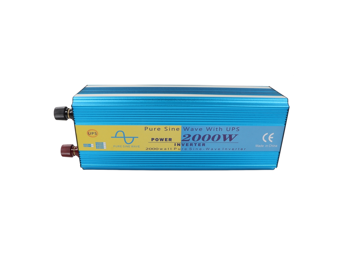 Inversor de onda sinusoidal pura de 2000 W con 2 salidas de CA, 5 V/2,1 A, USB, pantalla LCD, 12 V CC para casa, autocaravana y coche (enchufe UE, 230 V CA)