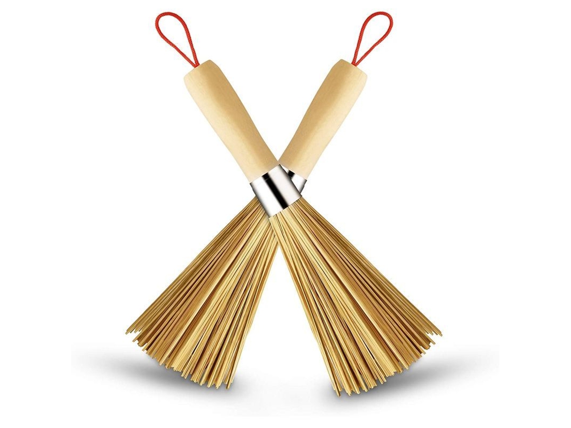 2 Cepillos De Bambú Para Wok, Cepillos De Cocina, Limpieza De Ollas Y Platos, 22cm