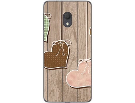 Carcasa Alcatel 1C (2019) TUMUNDOSMARTPHONE Corazones Madera Multicolor